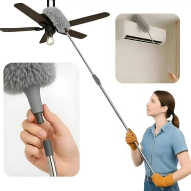 Espanador Pó Premium Extensível 2,8m Microfibra Haste Inox Flexível Limpa Teto Ventilador Casa Escritório Alto