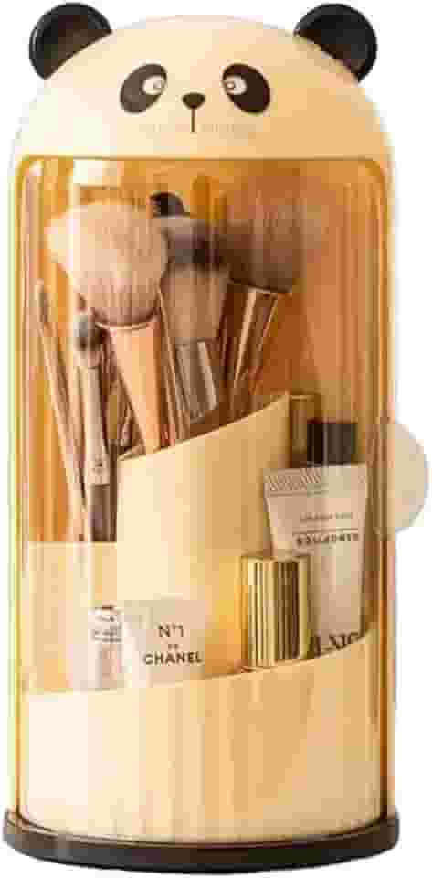 Caixa de Armazenamento Organizador de Mesa À Prova de Poeira Rotativa 360° Para Pincéis e Maquiagens, Cosméticos, Batom, Lápis de Sobrancelha, Para Decorar Quarto, Cómoda, Banheiro (Bege)