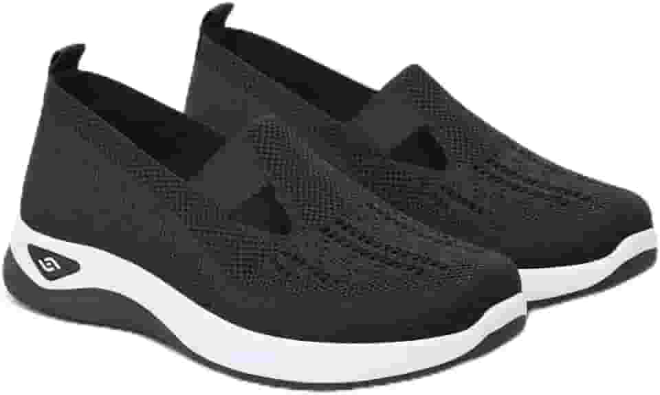 Tênis Ortopédico Feminino Confortável em Tecido Respirável, Suporte de Arco, Sola Macia, Para Caminhada e Corrida, Preto (Número 36 e 39)