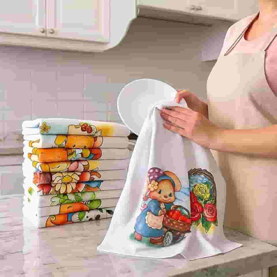 KIT de 10 Pano de Prato Premium, 100% Algodão, Tecido Pé de Galinha, Alta Absorção, Colorido Sortido, 38x65 cm, Secagem Rápida, Durável para Cozinha