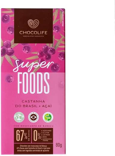 Chocolate Super Foods de Castanha do Brasil e Açaí Chocolife 80g