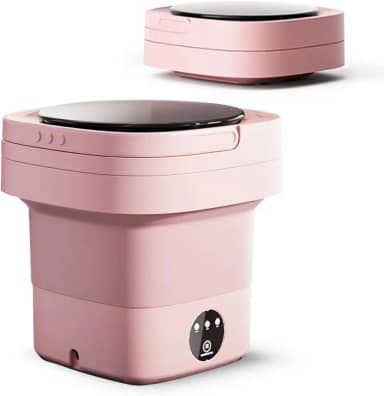 Máquina de lavar portátil, mini lavadora dobrável e secadora de centrifugação pequena com 3 modos para viagens, trailers, acampamento, casa ou apartamentos uso de lavanderia (rosa)