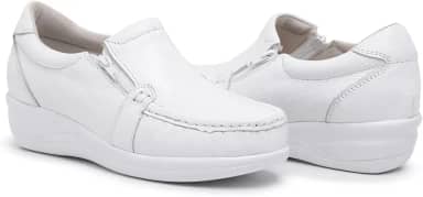 Sapato Ortopédico Mocassim Zíper Lateral Anti-stress em Couro Legítimo, Branco, Tamanho 33