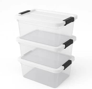 Kit 3 Caixas Organizadoras Transparente 15 L com Tampa e Travas Laterais Empilhável para Casa e Escritório (3)