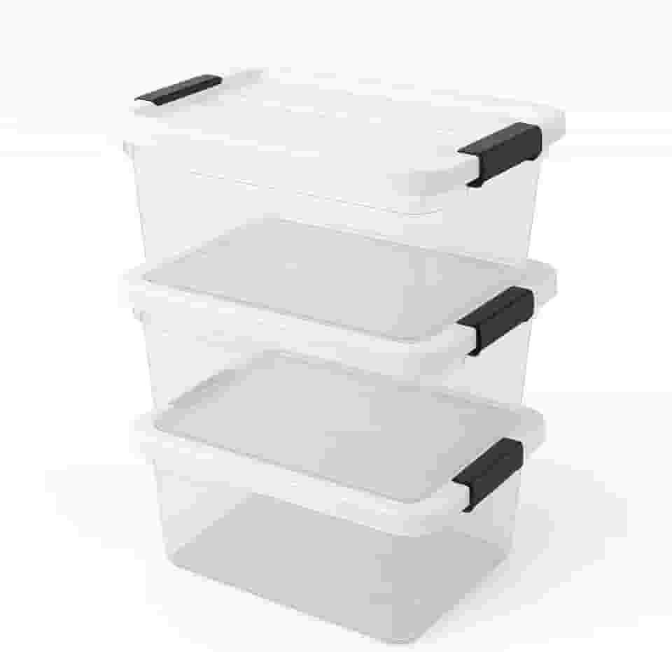 Kit 3 Caixas Organizadoras Transparente 15 L com Tampa e Travas Laterais Empilhável para Casa e Escritório (3)