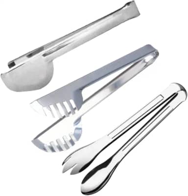 Conjunto Kit 3 Peças Pegador Universal Massa Salada Churrasco Frios Multiuso 20 Cm Resistente Ao Calor Durável Prata Aço Inox Premium
