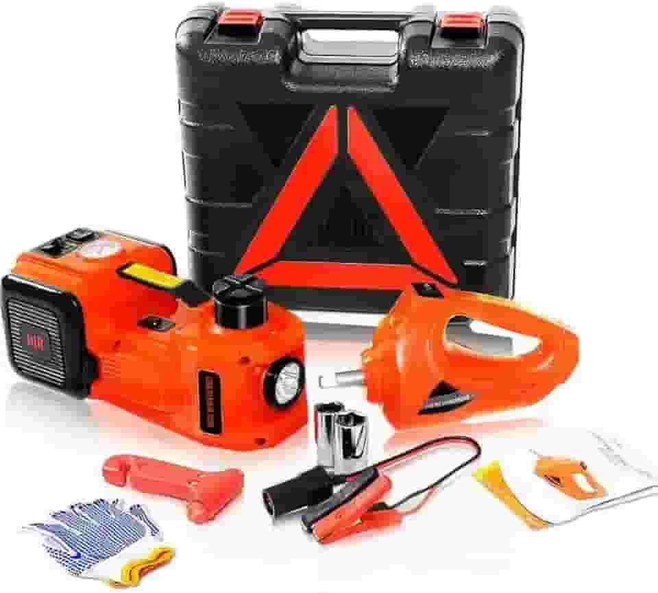 Macaco Hidráulico 5T, Macaco Elétrico de Carro de 12V SHARK BLUE, Chave de Impacto e Compressor de Ar, Com Lâmpada LED, Estrutura Segura, para Troca e Reparo de Pneus na Estrada