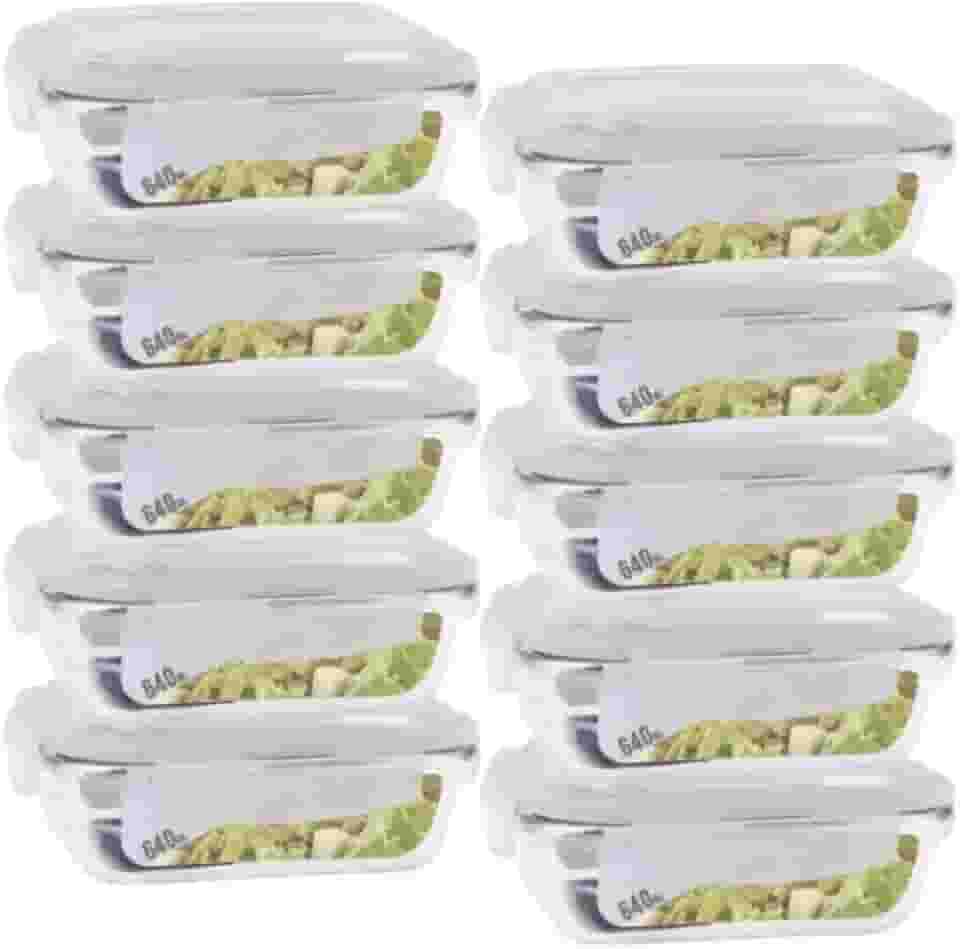 Kit De Potes Herméticos De Vidro Retangulares, Com Tampa Click (KIT COM 10 POTES 640ML)