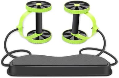 Aparelho de Ginástica Portátil Multifuncional, Preto e Verde Neon, Base Antiderrapante 40,5x14,5cm, com Rodas Ajustáveis para Exercícios Abdominais e Musculação