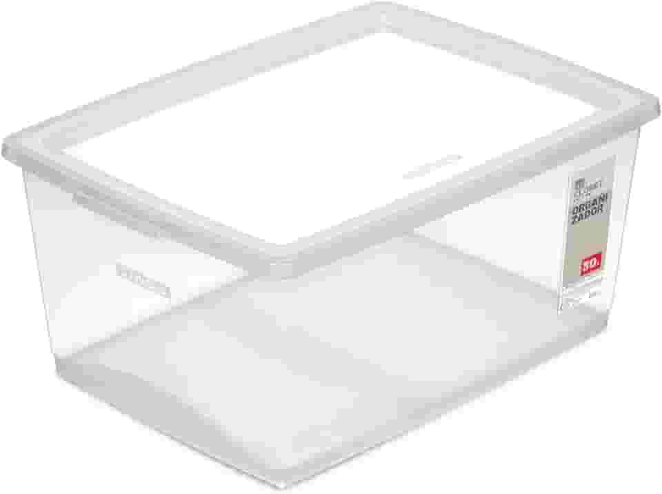 Ordene - Caixa Organizadora Plástica de 30 Litros com Tampa, Cor Cristal, Linha My Closet