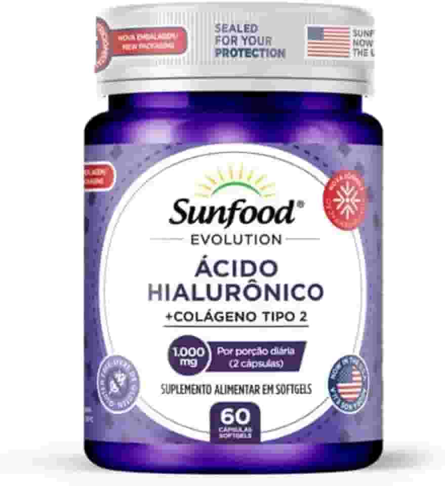 ÁCIDO HIALURÔNICO + COLÁGENO TIPO 2 1.000MG 60 SOFTGELS SUNFOOD EVOLUTION
