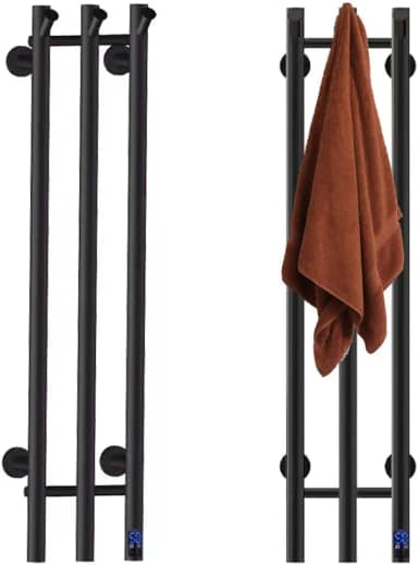 Toalheiro aquecido aquecedor de toalhas de banheiro suporte de parede plug-in / aquecedor de toalha de banho de 4 barras (temporizador preto fosco e temperatura constante) (95 x 19 x 9,9 cm)