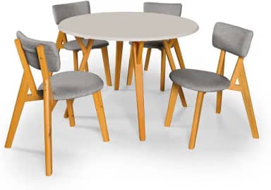 Conjunto Sala De Jantar 4 Cadeiras Mesa Redonda 110cm (Cinza)