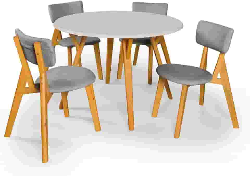 Conjunto Sala De Jantar 4 Cadeiras Mesa Redonda 110cm (Cinza)