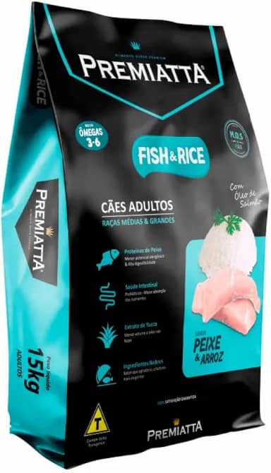 Premiatta Ração Nutricare Fish E Rice Cães Adultos Raças Médias E Grandes 15Kg