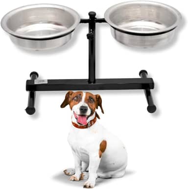 Comedouro Duplo Elevado Médio Preto 1200ml Alto Ajustável Regulável Duplo Para Cachorro