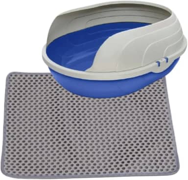 Caixa de Areia para Gatos com Bandeja Removível e Tapete Coletor, Grande, Azul, 47x38cm