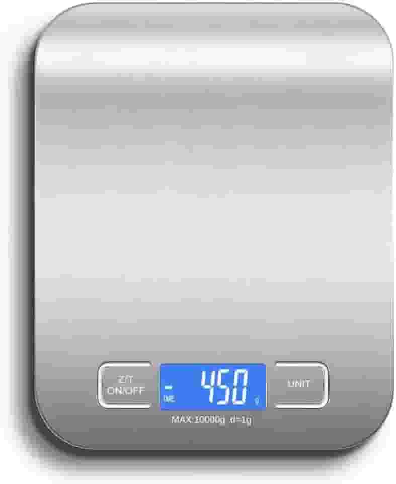 TechTrends Balança Cozinha Digital 1g A 10kg Aço Inox Para Pesar Alimentos Comida De Dieta Fitness Alta Precisão Portátil Balança Ingredientes Com Visor LCD Base Antiderrapante + Pilha Inclusa