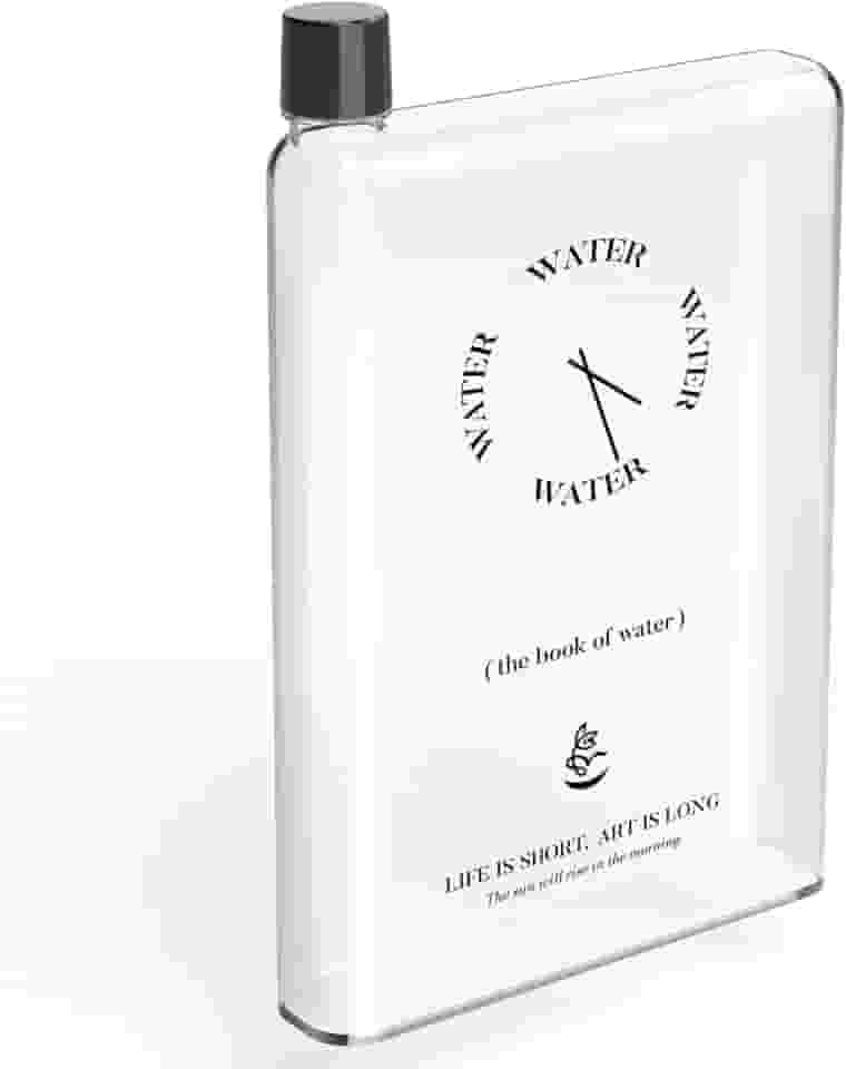 NiHome Garrafa de água plana para bolsa de 740 ml, garrafa de água A5 de plástico 750 ml, garrafa de água em forma de livro portátil para viagens, à prova de vazamento e sem BPA, garrafa de água