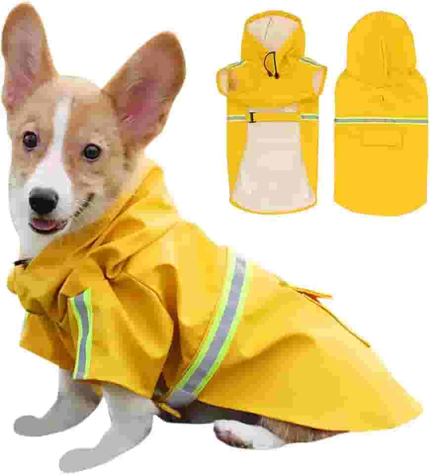 Capa de chuva para cachorro com capuz, bolso, refletivo, ajustável, à prova d'água, capa de chuva para cães pequenos, médios e grandes
