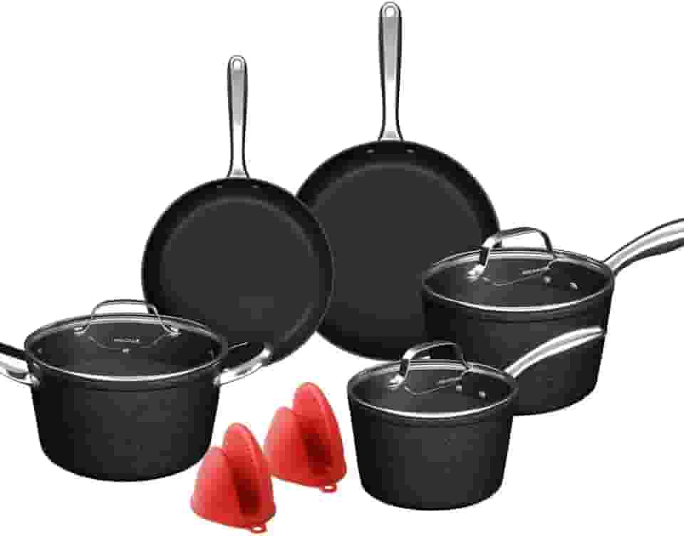 Mimo Style Conjunto de Panelas Black Rock, 7 Peças, Revestimento em Titânio, Compatível com Indução