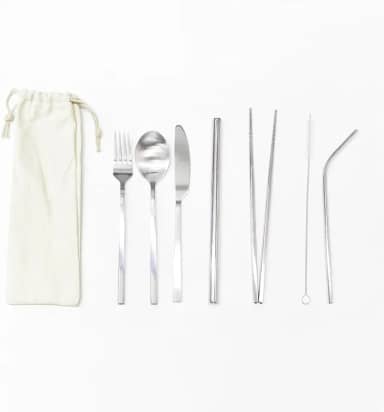 Talheres 8 em 1 + Ecobag Juta (Prata)