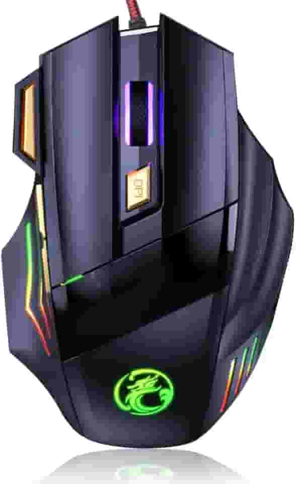 Mouse Gamer 7 Botões 24000 DPI Ajustável LED RGB Alta Precisão e Velocidade Jogos Trabalho Estudos Cabo Reforçado Super Rápido Ergonômico Antideslizante Clique Duplo Premium - Preto