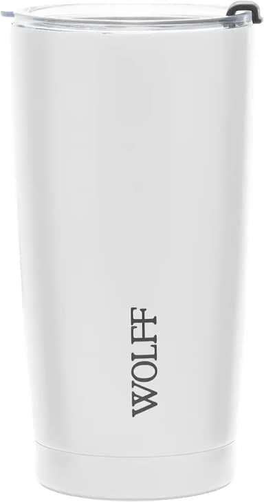 WOLFF - Copo Térmico de Aço Inox Parede Dupla Com Tampa 600ml Branco - Para Viagem - Mantém a Bebida na Temperatura Ideal
