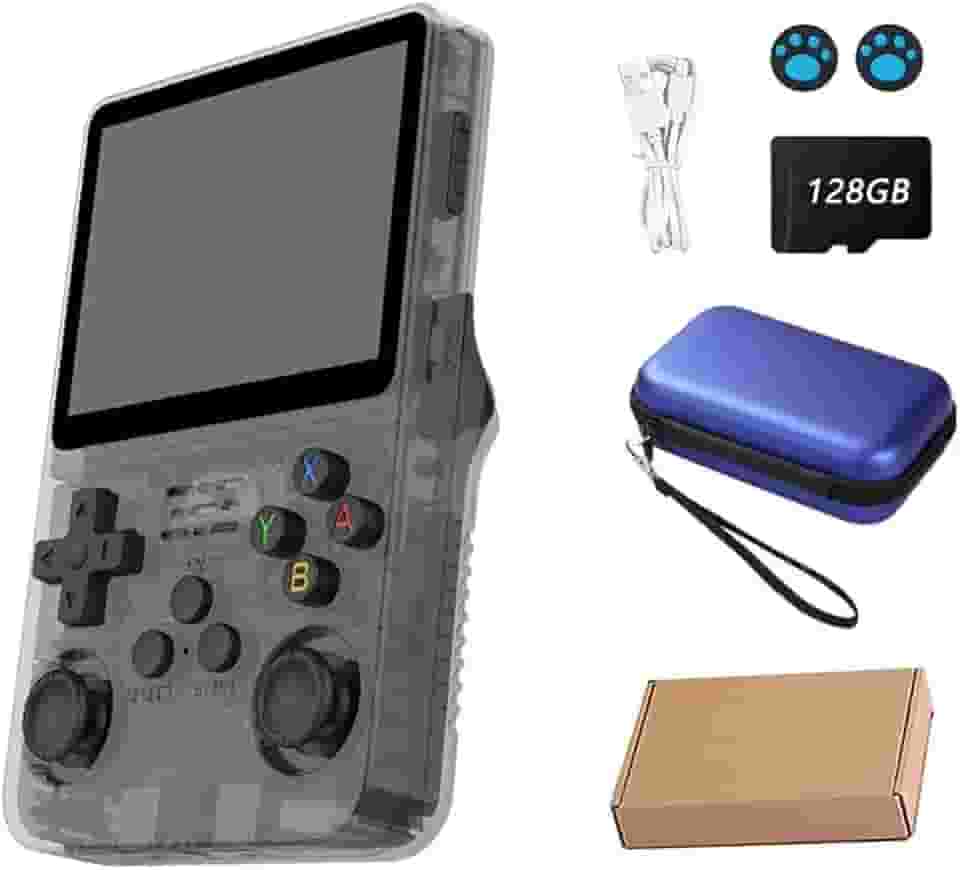 Console de video game portátil R36S Retro de 128 GB,r36s console portatil, mais de 39.000 jogos, Arkos 2.0, tela IPS de 3,5 polegadas, reprodutor de vídeo de bolso (cor:preto)