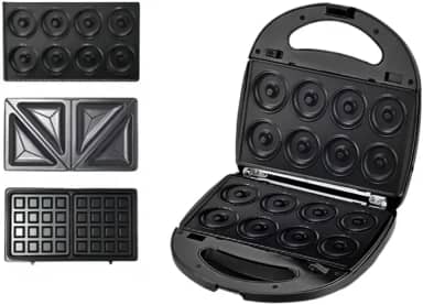 Sanduicheira Elétrica 3 em 1-110V Wafle Lanches Donuts Sanduiche Rosquinha com Grelhas Removíveis Máquina Antiaderente