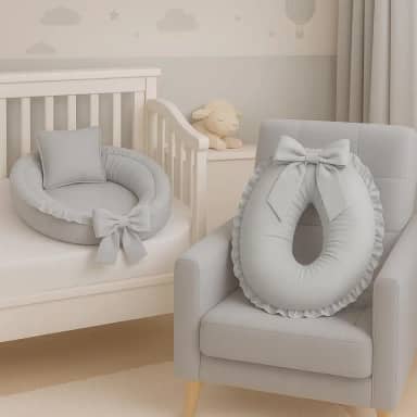 Ninho redutor de berço e Almofada de Amamentação Percal 100% Algodão (Cinza)