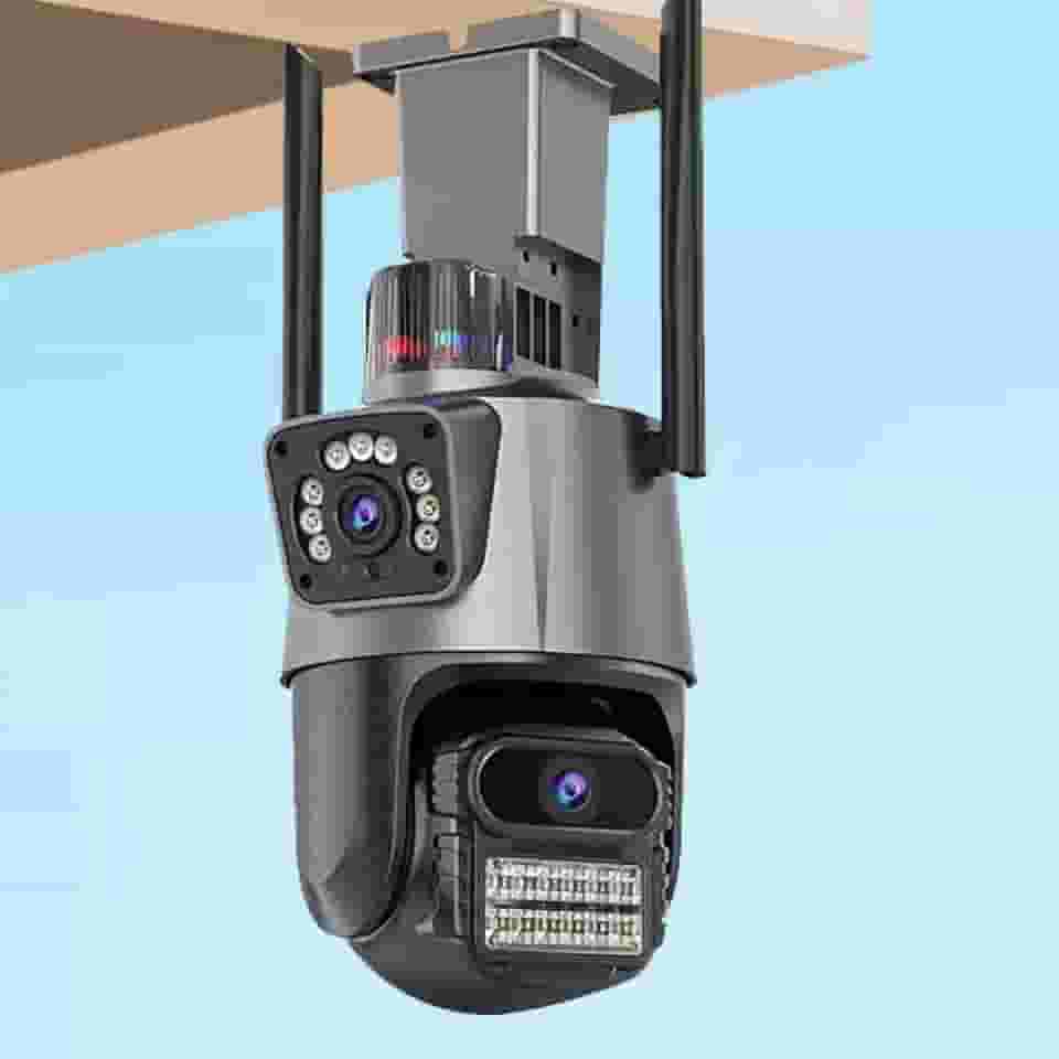 Camera Segurança Externa Lente Dupla 4K, 6MP, WiFi 360° com Visão Noturna Colorida,Sirene Policial, Rastreamento de Movimento, IP66 à Prova d’Água, Monitoramento Residencial e Comercial.