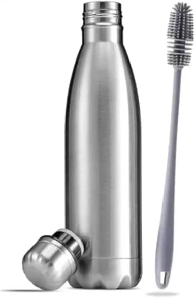 Garrafa Térmica Aço Inox água Gelada Anti Vazamento 500ml de Dupla Camada com Tampa Rosqueável + Escova Silicone para Limpeza