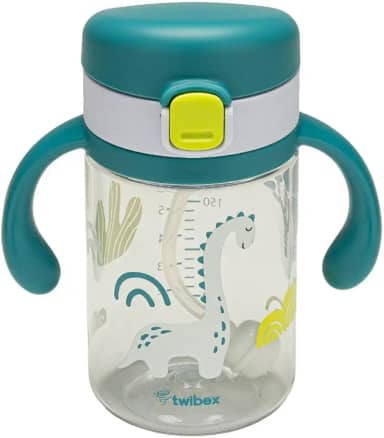 Copo de Treinamento com Canudo e Alça Dino Azul 240ml Twibex Azul