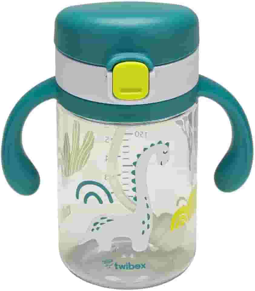 Copo de Treinamento com Canudo e Alça Dino Azul 240ml Twibex Azul