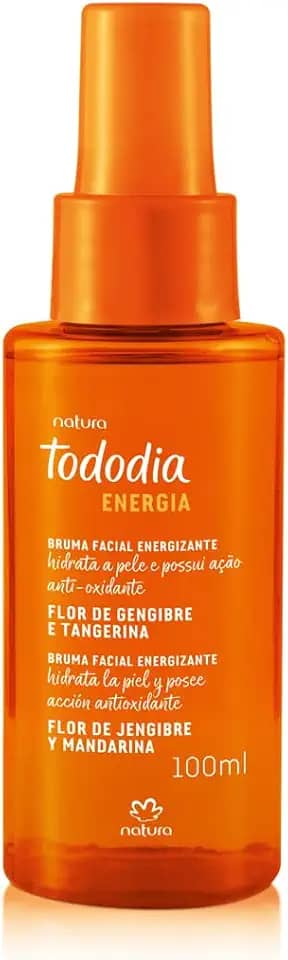 Natura Tododia Bruma Facial Energizante, Flor de Gengibre e Tangerina, 100ml, Hidratação Imediata com Vitamina E