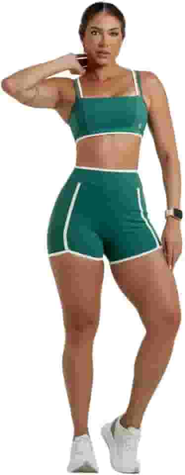 Top Esportivo Feminino Alta Compressão Poliamida Seca Rápido Decote Reto e Alças Duplas UV50+