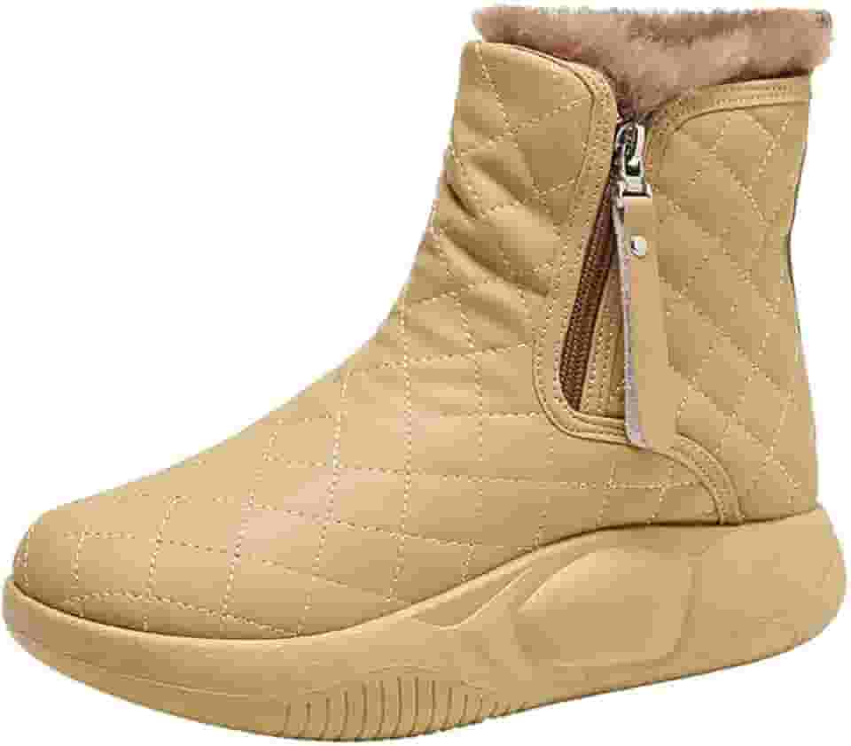 Botas de Neve Femininas Confortáveis com Sola Grossa Antiderrapantes E Quentes Moda Botas Curtas com Zíper à Prova D'água para Trilhas de Caminhada Tr, cáqui, 37