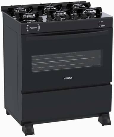 FOGAO A GAS PICASSO VITREO 6 Q PRETO FOSCO GAS GLP