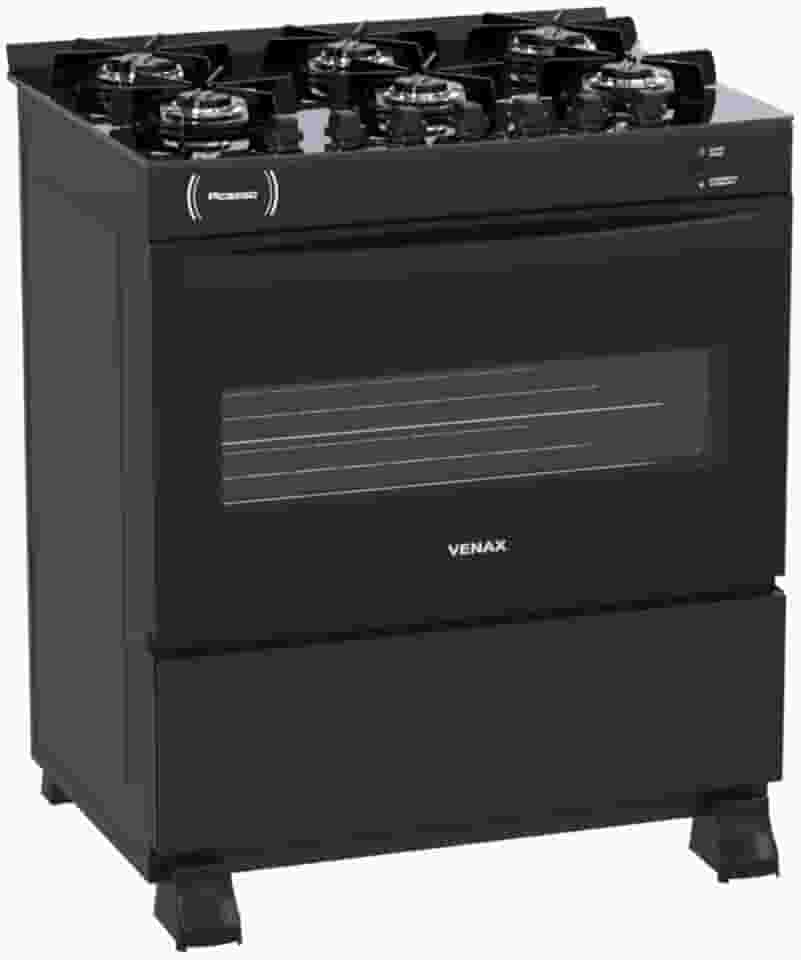 FOGAO A GAS PICASSO VITREO 6 Q PRETO FOSCO GAS GLP