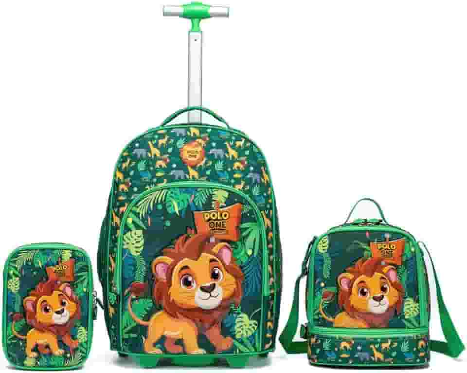 Kit Mochila De Rodinha Infantil Polo One Estojo Organizador 100 Pens Lancheira Térmica (Verde Escuro)