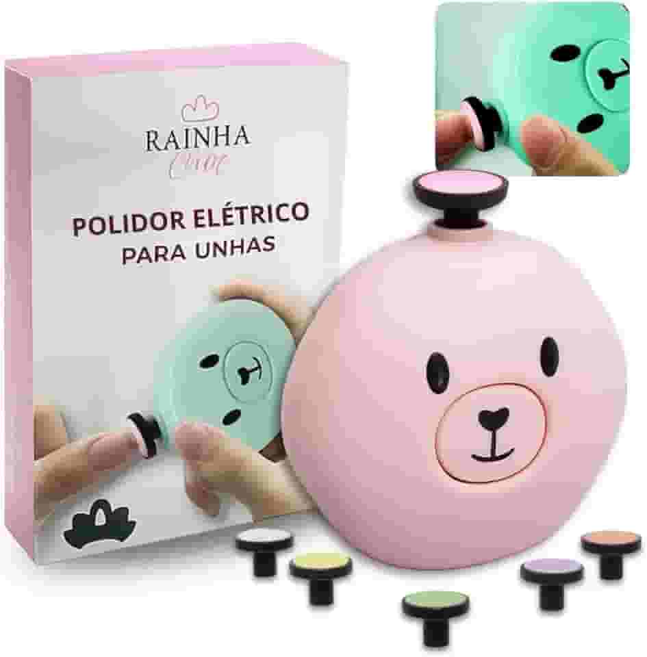 Polidor e Lixador Elétrico para Unhas Urso – Kit com 6 Lixas – Portátil, a Pilha – Unhas Finas, Lixas de Reposição – Infantil ou Adulto – Premium
