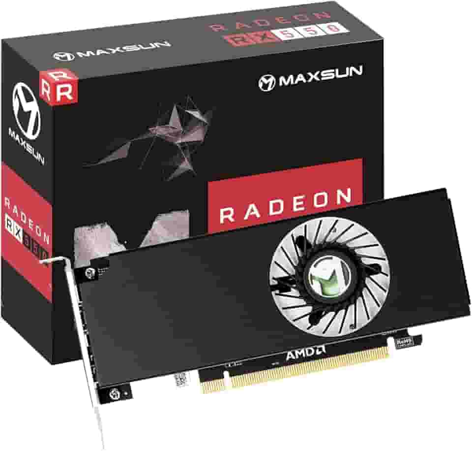 MAXSUN Placa gráfica de vídeo AMD Radeon RX 550 4 GB de perfil baixo para computador de jogos, PC, GPU GDDR5 ITX SFF HDPC 128-Bit DirectX 12 PCI Express X16 3.0, HDMI, DisplayPort