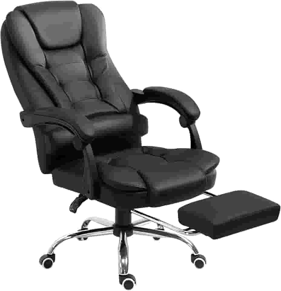 Cadeira de escritório presidente,Cadeira Ergonômica com Apoio para Pés, Encosto Reclinável, Couro Sintético Premium, Altura Ajustável, 150kg – Preto