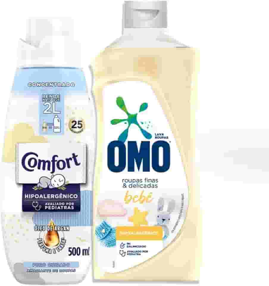 KIT limpeza de Roupas de Bebê de Roupas Hipoalergênico para Bebê, Comfort concentrado 500ml Sabão Líquido 900ml Omo