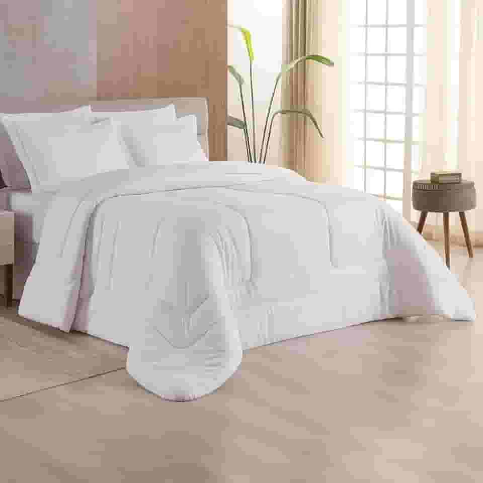 Edredom Solteiro 400 Fios Dupla Face Matelado Toque Acetinado 01 Peça Branco