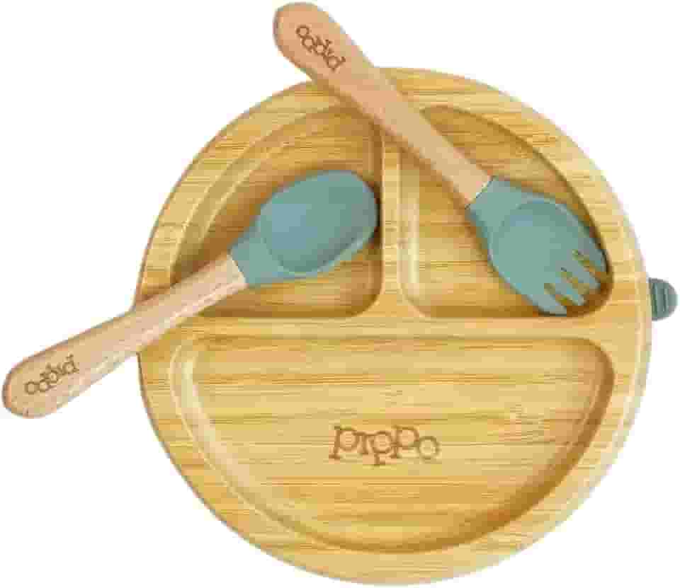 Kit Prato de Bambu Tradicional Verde Escuro + Talheres em Bambu e Silicone Verde Escuro | Pippo