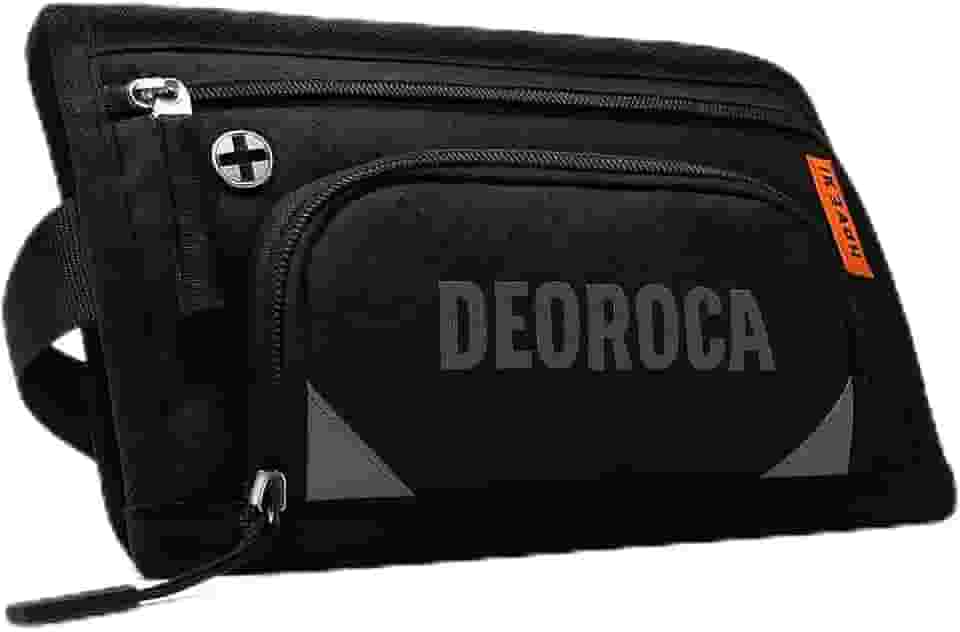Pochete Masculina Deoroca Esportiva Preta com Saída de Fone e Múltiplos Bolsos (Marca)