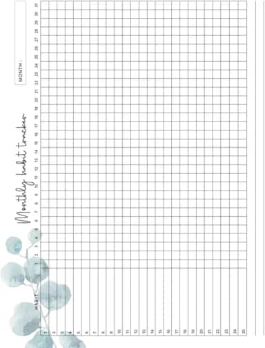 Monthly Habit Tracker: Undated 109 Month with Spaces for 25 Daily Habits Beautiful Watercolor Green Leaves