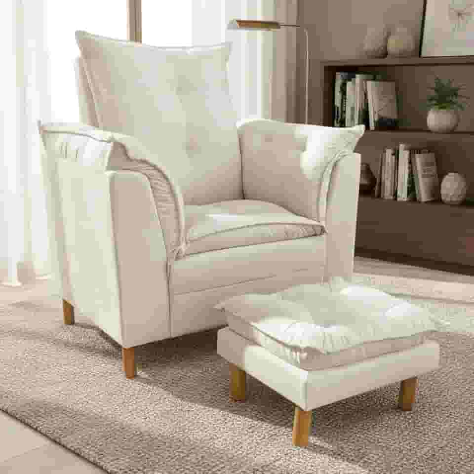 Poltrona Amamentação com Puff - Conforto, Leitura e Descanso (Bege Marfim)